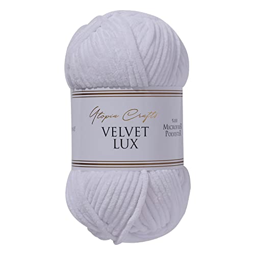 Utopia Crafts Velvet Lux Chenille Super Soft Chunky Yarn for Knitting and Crochet, 100g - 110m (Rusty Orange) (White)