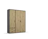 Rauch Möbel Voyager Schrank Kleiderschrank Drehtürenschrank, Eiche Artisan/Graumetallic, 3-türig mit 2 Schubladen, inkl. 1 Kleiderstange, 3 Einlegeböden BxHxT 140x194x53 cm