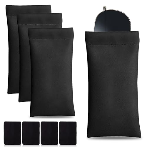 4 Stück PU Leder Weich Brillenetui Schutzhülle mit Brillenputztuch Tragbar und Wasserdicht Sonnenbrillen Brillen Etui Weiches Brillentasche Brillenhülle für Männer Damen
