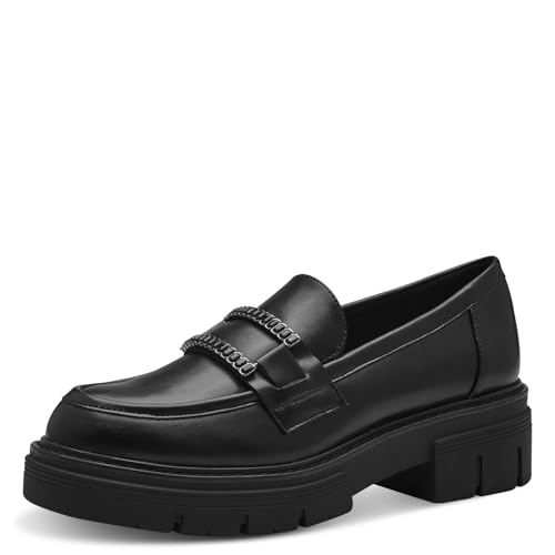 MARCO TOZZI Damen Loafer ohne Absatz Vegan mit Plateau, Schwarz (Black), 38 EU