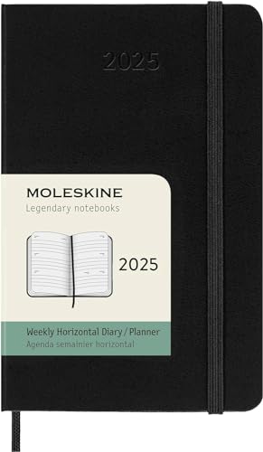 Moleskine Weekly Planner, Horizontale 12-Monats-Wochenplaner 2025, Fester Einband und Elastischer Verschluss, Farbe Schwarz, TaschenFormat 9x14 cm