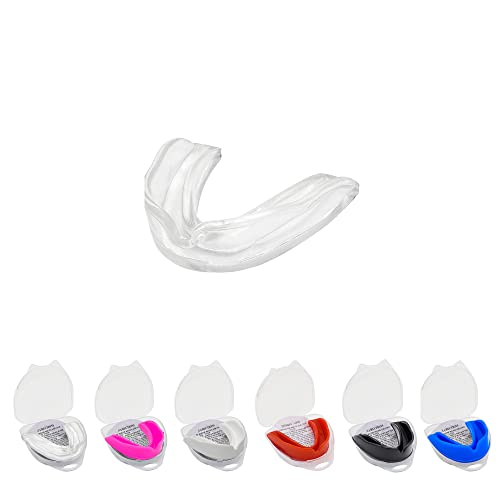 Mundschutz Gum Shield - Professioneller Mundschutz Slim Fit mit Tasche für Kontaktsport, Rugby, Kampfsport, Judo, Karate, Rugby, MMA, Boxen, Hockey, Fußball (Transparent, Erwachsene(+12))