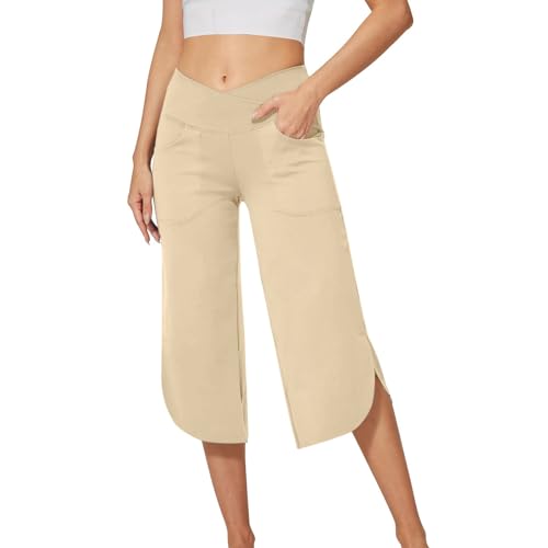 Generisch Retourenkauf Angebote Shorts Damen Elegant Yoga-Caprihosen mit für Damen lässige -Yoga-Leggings mit hoher Taille Bequeme Hose weitem Bein Sport Shorts Radunterhose