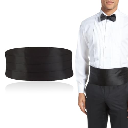 QEXUJOW Kummerbunde Verstellbarer Herren-Bauchgürtel aus Satin, Schwarz, für formelle Anlässe
