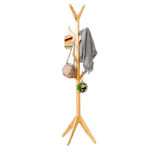 Floordirekt Garderobenständer | Kleiderständer mit 8 Haken, Bambus Holz Jackenständer, Modernes Design Kleiderstange Stabil (Maryland)