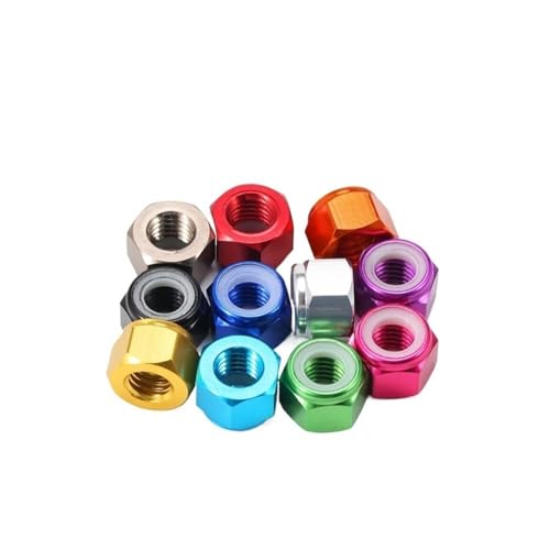Handmutter 10 Stück M2 M3 Aluminium-Sechskant-Sicherungsmutter mit Nyloneinsatz, blau/rot/pink/orange/lila/grün/gold/titan/silber/schwarz, selbstsichernde Mutter(Royal blue,M3)