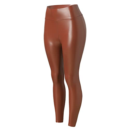 Damen Hosen Stretch Elegant hosen Damen Hosen Stretch Große Größen Damen Pu Glänzend Nicht Gepolstert Hüfte Heben Super Elastisch Slim Dünne Hose Hose für Freizeitaktivitäten (Bronze, XXL)