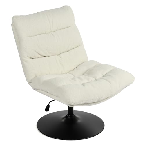 MEUBLE COSY Sessel Lehnstühle Lounge Bürostuhl mit höhenverstellbar Wippfunktion Relaxsessel 360° Drehbar Schminkstuhl Polsterstuhl für Schlafzimmer Wohnzimmer Büro Vanity, Bouclé-Stoff, Weiß