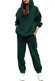 Viottiset Damen Hoodies Trainingsanzug Langarm Sweatshirts Hose 2-Teilige Outfits Lässiger Sweatsuit Kapuze Dunkelgrün L