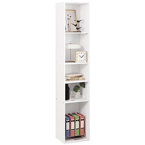 WOLTU Bücherregal, offenes Regal mit 5 Würfeln, Würfelregal Raumteiler Standregal Aktenregal Aufbewahrungsregal schmal, in Wohnzimmer Büro, aus Holzwerkstoff, Weiß, 30x151x26 cm, SK034ws