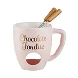 BUTLERS Schokofondue Set für 2 Personen – Tasse aus Porzellan für Teelicht mit Edelstahlgabeln und Bambusgriffen - mit Geschenkverpackung- Fondue Set