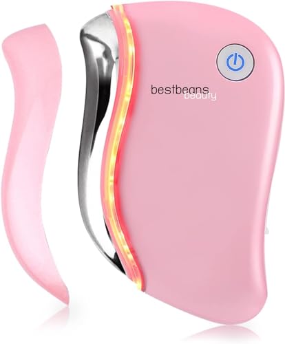 bestbeans beauty Face Gesichtsmassagegerät - LED Rotlicht Vibration Wärme Therapie Gua Sha Massage Roller für Gesicht, Augen, Hals Doppelkinn Aufnahme Von Cremes Serum