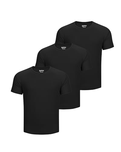 33,000ft Herren 3er-Pack Sport Tshirt Kurzarm Schnelltrocknende Atmungsaktive Shirt Regular Fit für Laufen Training, 3*Schwarz L