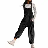 AHAKLO Jumpsuit Damen Sommer Lang overall mit Taschen, Verstellbare Schnallenriemen Garten Latzhose Arbeitshose Ärmellos Loose Fit Trägerhose Straight Leg Leichte Sommerhose