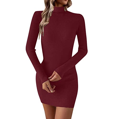 Briskorry Rollkragenpullover Damen Pulloverkleid Strickkleid Winddicht Tunika Kleid Minikleid Rollkragen Pullikleid Partykleid Winterkleid Langarm Sweater Dress Elastizität Midikleid Freizeitkleider