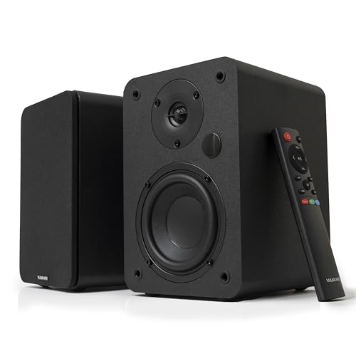 VULKKANO A4 ARC Aktivlautsprecher mit 4" Woofer, Bluetooth 5.0, HDMI ARC, Optica, RCA, USB, mit Subwoofer-Ausgang, Regallautsprecher mit elegantem Design, Schwarz