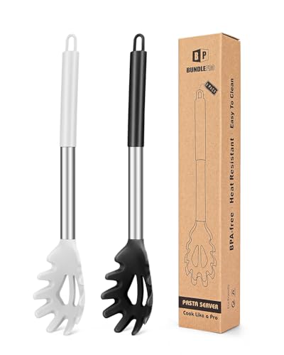 Nudelgabel, Silikon, hitzebeständig, BPA-frei, Spaghetti-Sieb, beste Kochutensilien, Schwarz, Weiß, 2 Stück