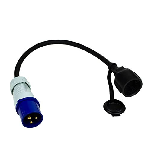 CEE Kabel Adapter Stecker auf Schutzkontakt-Kupplung IP44 Electraline spritzwassergeschützt I H07RN-F 3G1,5 / 16A für Camping, Caravan und Wohnwagen etc