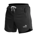 Herren Sportshorts, Laufenshort, Fitness-Training, Gymnastikshorts mit Reißverschlusstaschen Schwarz/mit Handtuchschlaufe M