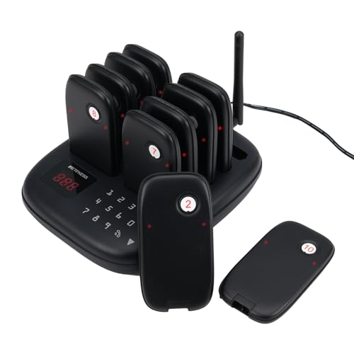 Retekess TD175S Pager Rufsystem, Restaurant Pager System, Außenbereich 1000m, 7 Rufmodi mit Vibration, Touch-Taste Leicht zu Reinigen, für Speisewagen (10 Pagers)