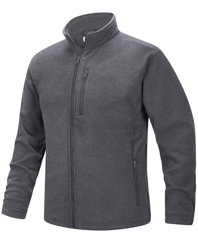 33,000ft Herren Fleecejacke Stehkragen Warm Jacke Männer Leichte Strickjacke Übergangsjacke Outdoor Sweatjacke für Wandern Laufen Freizeit Heidegrau M