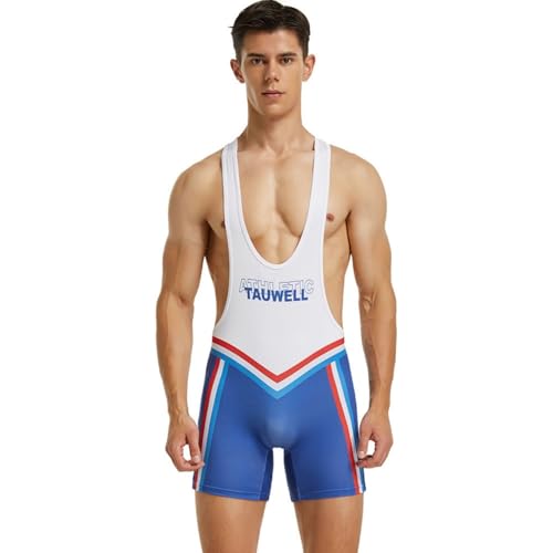 Wayonge Herren Wrestling Singlet Athletic Leotard for Active Wrestling or Workout Jumpsuits Men's Sleeveless Sport Bodysuit, Tw- 9704-Weiß, Medium
