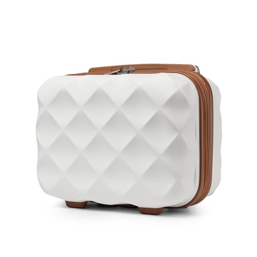 British Traveller Kosmetikkoffer Damen Beautycase Hartschalen Schminkkoffer Handgepäck Tragbar 30 * 25 * 17cm Make Up Koffer mit Handgriff und Spannengurt Creme