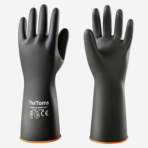 ThxToms Chemikalienbeständige Gummihandschuhe, strapazierfähige Latexhandschuhe, beständig gegen starke Säuren, Laugen und Öl, Schwarz, 35cm, 45cm, 55cm (35cm)