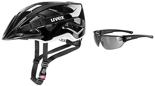 uvex Active, Casque de bicyclette Adulte Unisexe, Black White, 56-60 cm & Unisex – Erwachsene, Sportstyle 204 Sportbrille, Smoke/Smoke, one Size