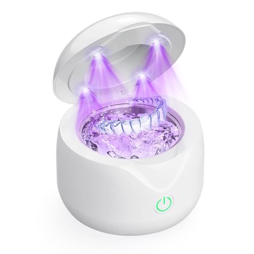 MICTUL Ultraschallreinigungsgerät 45000Hz UV Ultraschallreiniger, 200ML Tragbar Ultrasonic Cleaner Dental Pod für Zahnersatz, Retainer, Aligner, Zahnschiene, Prothesen, Schmuck (Weiß)