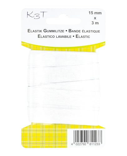 K3T Elastik Gummilitze/Gummiband, 15mm x 3m, Farbe weiß, Art.-Nr. 81123-K3T