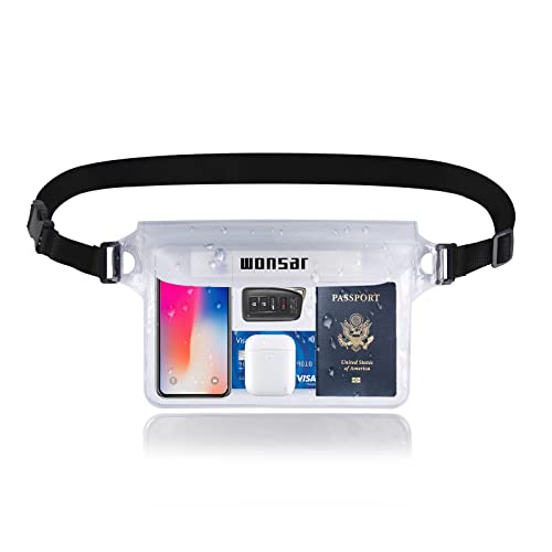 wonsar wasserdichte Tasche mit Verstellbarem Gurt, Wasserdichter Beutel, transparent Unterwasser handyhülle, wasserdichte Bauchtasche für Wassersport, Strand, Schwimmen, Bootsfahrten usw