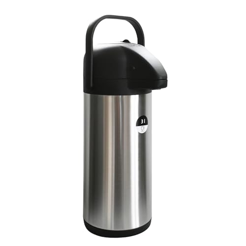 Airpot Pumpkanne 2,2l 3l oder 5l Isolierkanne Thermoskanne isolierte Kaffeekaraffe Kaffeekanne Gastro Kaffeespender auch für Camping aus Edelstahl & GRATIS-HLKauf-Block (3 Liter & 1x HLKauf-Block)