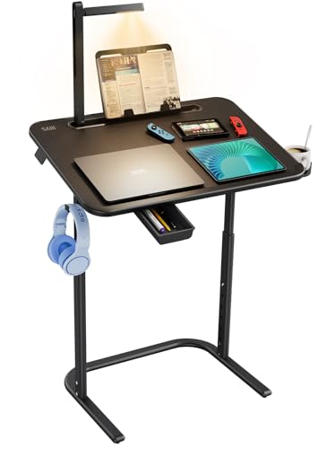 Tisch, SAIJI schreibtisch, eckschreibtisch höhenverstellbar, Stabiler, mit augenschonender Lampen, Buchständer, Schublade, Rucksackhaken, moderner Stil, Für Studium, Laptop-Arbeit, Essen, Online-Kurse