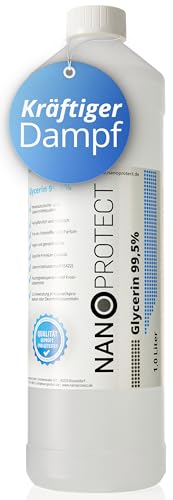 Nanoprotect Glycerin 99,5% | 1 Liter (1,25 kg) | Pharmaqualität und Lebensmittelqualität E422 | Rein pflanzliches Glycerol | flüssig | Glyzerin - Made in germany