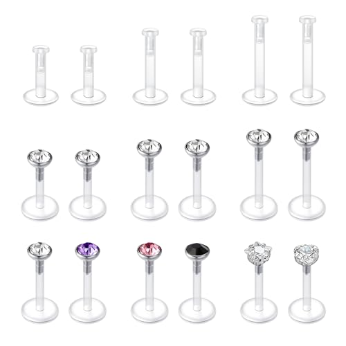 VFUN 16g Chirurgenstahl& Acryl Lippenpiercing Tragus Forward Helix Knorpel Conch Piercing Ohr Bioflex Labret Piercing Nasenstecker 6/8/10mm