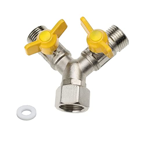 Y-Verteilerstück aus Messing 3-Wege adapterventil 1/2 zoll Y Verteiler Ventil Dusche Adapter für Unterlegscheibe,Badezimmer,Küche, Gartenschlauch(7x8,5cm)