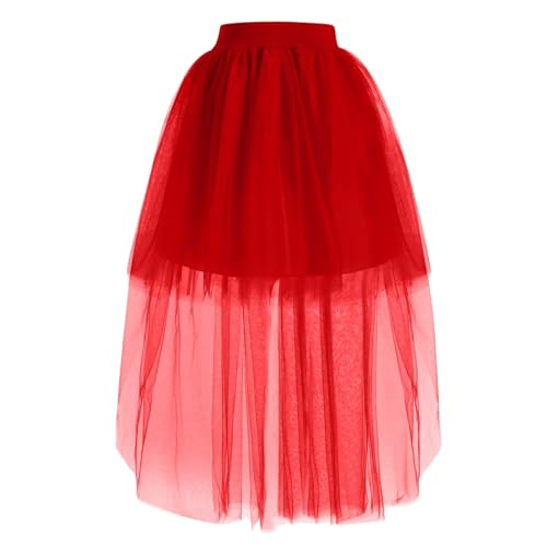 Röcke Mädchen 110 Damen Modischer Halbrock Taildress Mesh Tutu Rock Sexy Vorne Kurz Hinten Langer Halbrock Rot Tüll Damen (Red, One Size)