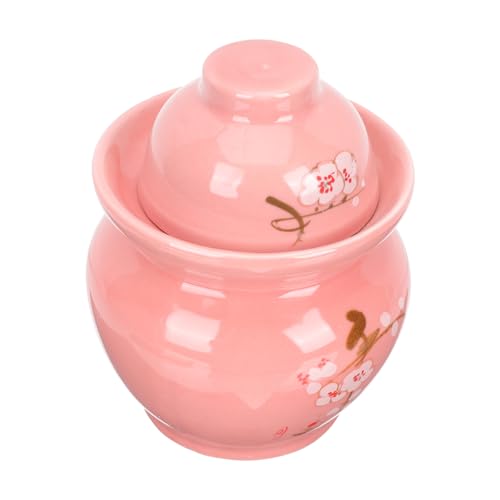 PAMINGONO Keramisches Kimchi Mit Doppeltem Deckel Traditionelles Einmachglas Für Gemü Kimchi Und Sichuan Spezialitäten Rotes Pflaumenblüten Design Ideal Zur Aufbewahrung Der