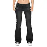 Briskorry Damen Schlaghosen Lang Stretch Jeanshose Schlag Weite Schlagjeans 90er Jahre Freizeithose mit Tasche Weites Bein Denim Hose Hüftjeans Hüfthose Jeanshosen Hosen