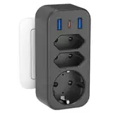 6 in 1 Mehrfachstecker Steckdosenadapter mit 1 PD20W USB C, 4000W/16A 3 Fach Mehrfachsteckdose mit 3 USB Steckdose Steckdosenleiste, STGAROT Verteilersteckdose USB C Steckdosen Ohne Kabel, Schwarz