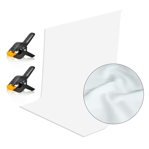 EMART Foto Hintergrund Weiß, 1,5x2m Fotostudio Fotohintergrund Fotografie Weiß Polyester Faltbare mit 2 Federzwingen für Photo Video Studio, Produkt, Porträt Fotografie, Modefotografie, Videoaufnahme