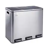 SVITA TM3X18 Edelstahl Treteimer 54 Liter Abfalleimer Mülleimer Design Silber Mülltrennung Papierkorb Küchen-Ordnung Trennsystem