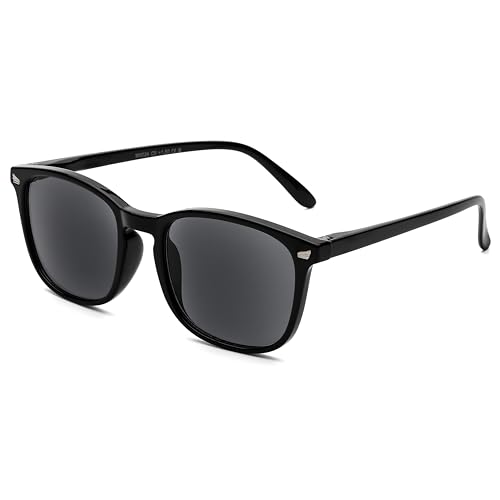 DOOViC Lesesonnenbrille mit Sehstärke 1.75 Groß Schwarz Eckig Brillengestell Sonnenbrille Lesehilfe für Herren/Damen