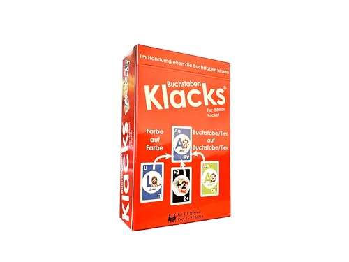 Buchstaben Klacks Tier Edition Pocket– Kartenspiel für Familien, 74 doppelseitige Karten, Perfekt für ABC-Spielspaß und Familienzeit