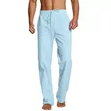 Rumity Herren Leinen Sommer Strand Yoga-Hose mit Kordelzug, Lässige, Lockere und Leichte Lange Hose Pants Herren Freizeithose Herren Lang Leicht Mittelalter Hose Herren