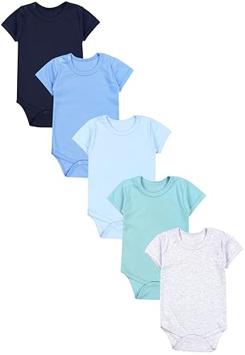 TupTam Jungen Baby Body Kurzarm in Unifarben - 5er Pack, Farbe: Dunkelblau Blau Grün, Größe: 92