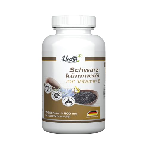 Health+ Schwarzkümmelöl - 150 Kapslen mit Vitamin E - Made in Germany