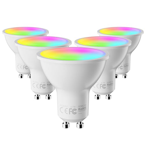 Fitop Alexa Glühbirnen GU10 Wlan Smart Lampe,4.7W Entspricht 50W,RGB 16 Millionen Farben+Warmweiß-Kaltweiß,Dimmbar per App oder Sprach,Kompatibel mit Alexa/Google Home,Kein Hub Benötig,5 Stück