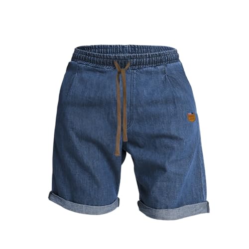 QWUVEDS Männliche Frühlings-Sommer-Shorts, angebunden, farblich passende Fünf-Punkt-Sport-Freizeit-Shorts-Hosen Kurze Herren (Blue, L)